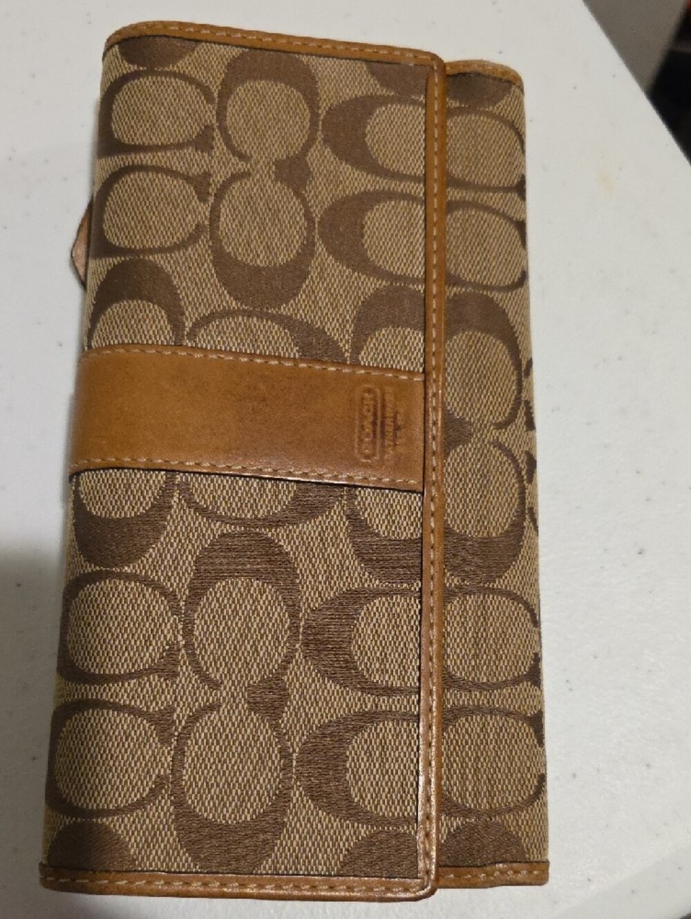 Coach Brown Signature Canvas Continental Wallet with Leather Strap - Picture 15 of 15